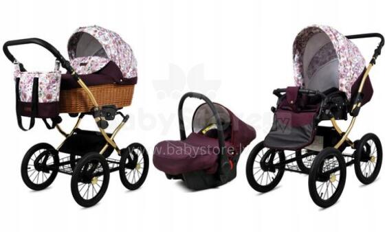 Babylux Classic Art.286135 Maroon Flowers  Детская классическая коляска 3 в 1