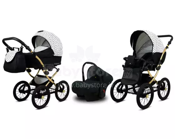 Babylux Margaret Gold Art.286151 Black Dots Bērnu klasiskie ratiņi 3 vienā