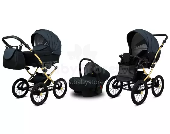 Babylux Margaret Gold Art.286152 Black Grey  Classic 3-in-1 baby stroller