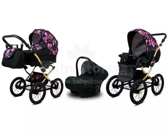 Babylux Margaret Gold Art.286153 Bouguets Peony  Детская классическая коляска 3 в 1