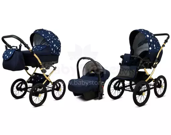 Babylux Margaret Gold Art.286158 Navy Blue Star  Детская классическая коляска 3 в 1