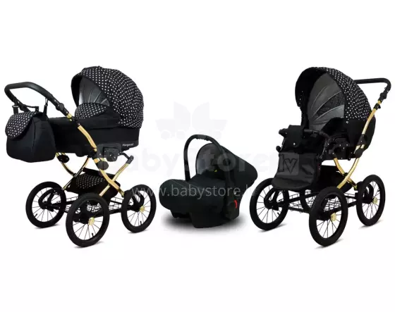Babylux Margaret Gold Art.286161 White Dots Bērnu klasiskie ratiņi 3 vienā