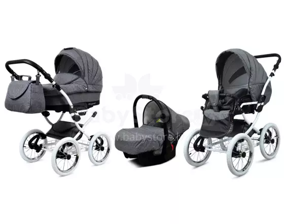 Babylux Margaret White Art.286165 Grey Flex  Classic 3-in-1 baby stroller