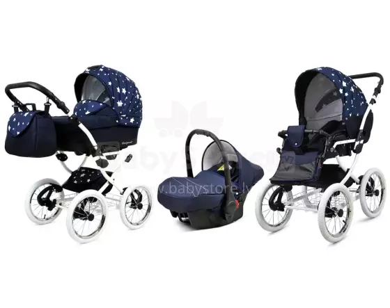 Babylux Margaret White Art.286169 Navy Blue Star Детская классическая коляска 3 в 1
