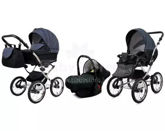 Babylux Margaret Exclusive Art.286175 Black Grey Classic 3-in-1 baby stroller