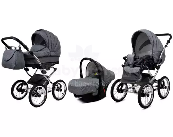 Babylux Margaret Exclusive Art.286179 Grey Flex Детская классическая коляска 3 в 1