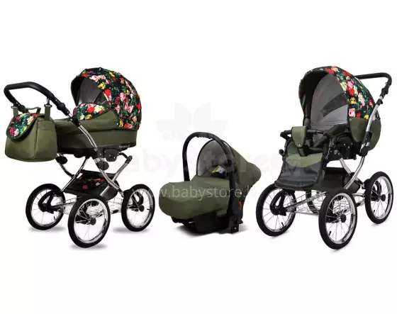 Babylux Margaret Exclusive Art.286185 Roses and Tulips Classic 3-in-1 baby stroller