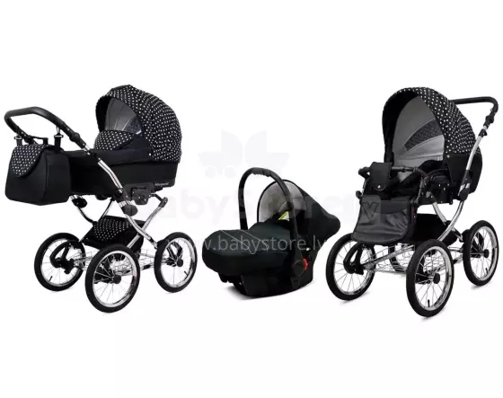 Babylux Margaret Exclusive Art.286186 White Dots Classic 3-in-1 baby stroller
