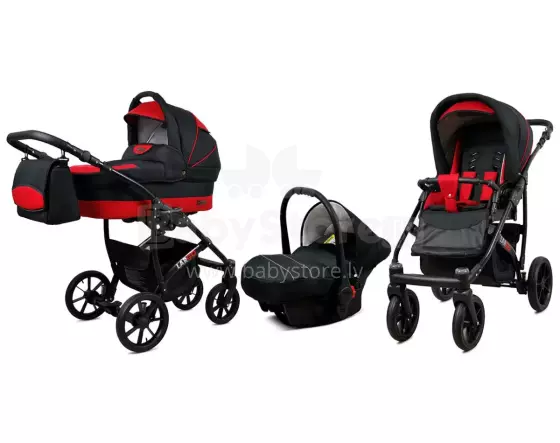 Babylux Largo Art.286477 Black Red Universal 3-in-1 stroller