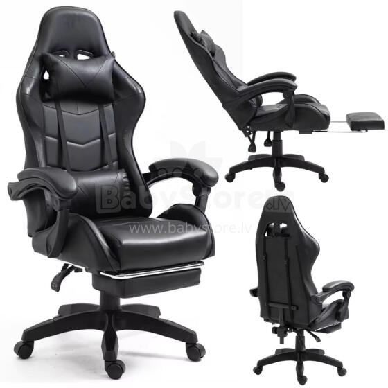 LEAN Swivel Office Gaming Chair with Footrest and Cushions, Black