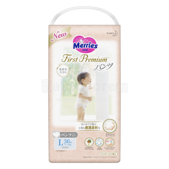 Merries First Premium Pants L Art.287247 экологические подгузники Японские подгузники/трусики L размер 9-14 кг,36 шт.