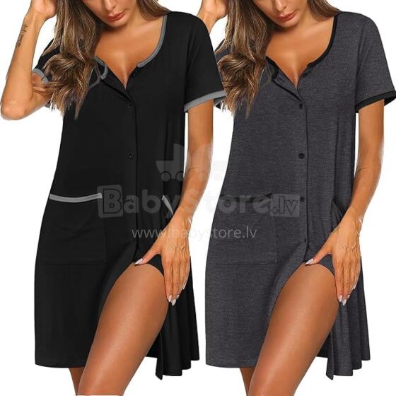 Italian Fashion Night Dress Art.287291 Grey/Black Ночная рубашка для беременных / кормления