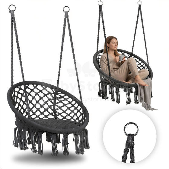 Boho piekārtais krēsls dārza šūpuļkrēsls, pelēks, MultiGarden