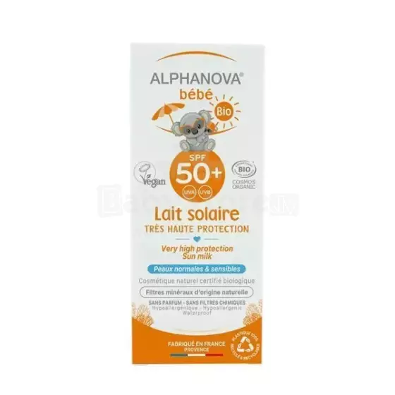 Alphanova Sun SPF50+  Art.287566 dabīgs, bez smaržas un ūdensizturīgs saules aizsargkrēms mazuļiem no 0 mēnešu vecuma, 50 ml