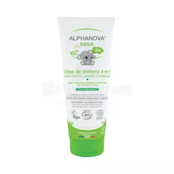 Alphanova Bebe Baby Cream Art.287588 unscented organic multi-purpose cream for skin cleansing, moisturizing, diaper rash prevention, 200 ml