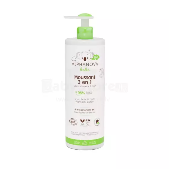 Alphanova Bebe Wash Gel 3 in 1 Art.287590 3in1 nomierinošs mazgāšanas gels-šampūns-vannas putas ar liepziediem, kumelītēm un lavandu, 400ml