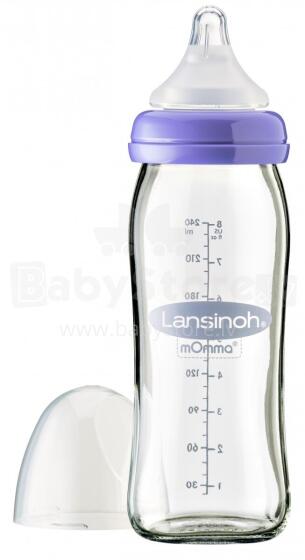 Lansinoh GLASS Feeding Bottle with NaturalWave® Teat  Art.77250 stikla barošanas pudele 240 ml + dabīgā/vilnīša nipelis
