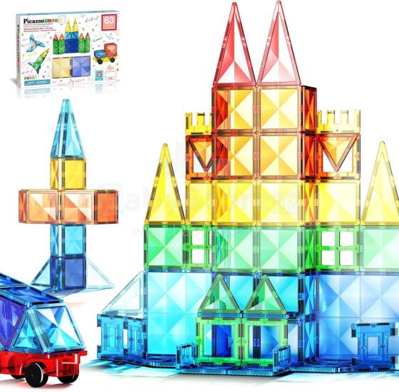 PICASSO TILES Magnetic constructor with 1 Car 63 pcs., PT63