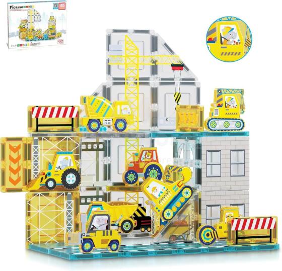 PICASSO TILES Magnetic constructor with 8 cars Construction 45 pcs., PTQ11