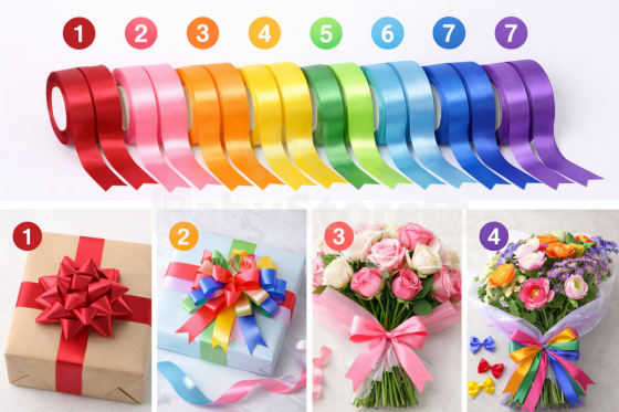 Gift Paper Satin Ribbon Art.287785 Mix Color lente satīna 12mm/25m,1 gab
