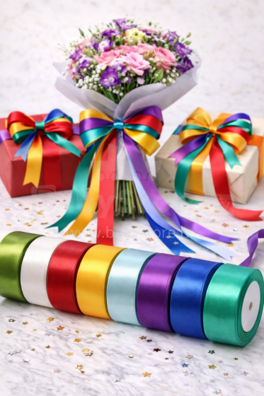 Gift Paper Satin Ribbon Art.287786 Mix Color Сатиновая лента для упаковки подарков 25мм/25м,1 шт