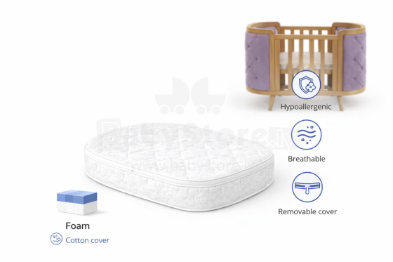 La Bebe™ Boho Bed Art.288282 Комфортный овальный детский поролоновый матрас 68x87x9cm(Совместим с Ingvart)