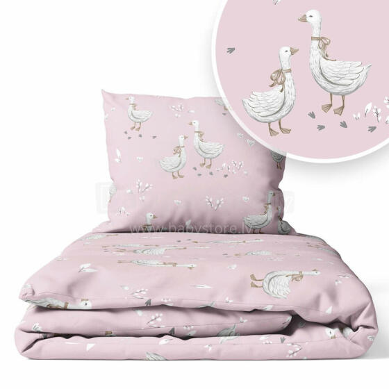 Cover set -  2 pcs - 135x100, 40x60 - GEESE on a PINK background