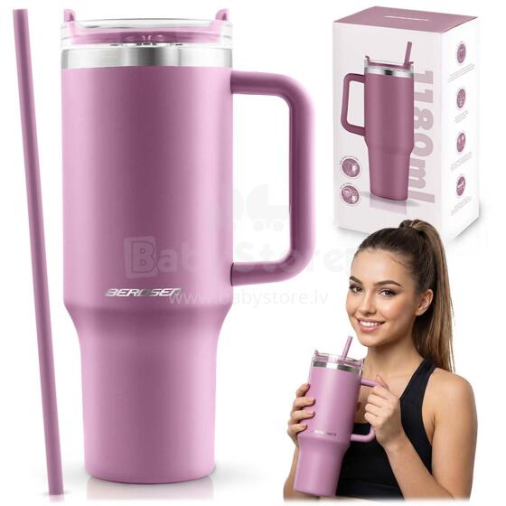 Vacuum thermos mug with straw 1180 ml Berdsen pink