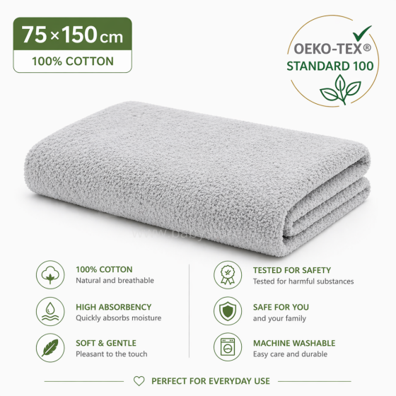 Bebe Basic Cotton Baby Towel  Art.288862 Light Grey Cotton frote towel 75x150 cm (100% cotton)