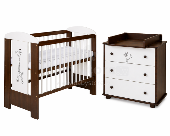 Klups Little Safari Giraffe Art.288881 White/Nut  Children's furniture set: bed and chest of drawers