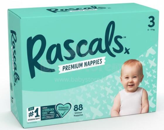 RASCALS diapers, size 3, 6-11 kg., 88 pcs.