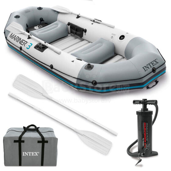 Inflatable boat Mariner 3 for 3 persons paddles pump fishing rod holders and motor mount INTEX 68373