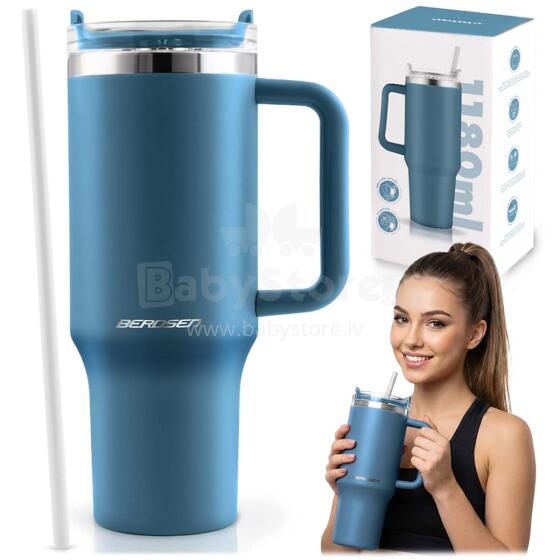 Vacuum thermos mug with straw 1180 ml Berdsen navy blue