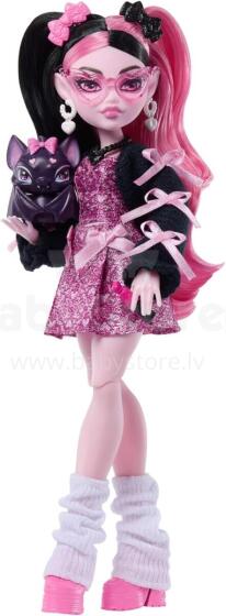 Monster High – Draculaura lelle rozā kleitā ar bantītēm un melnu jaciņu