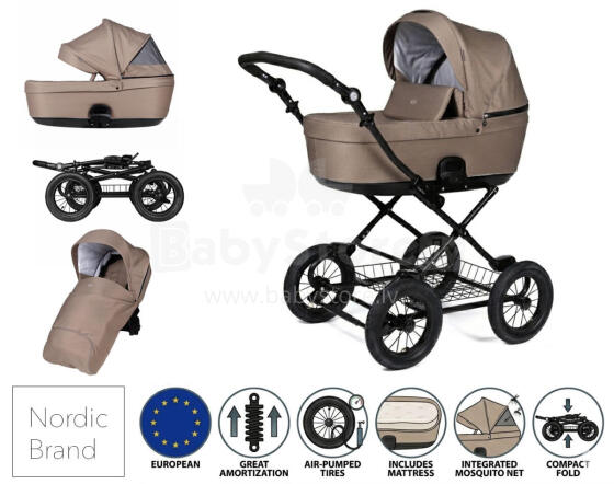 Tinynord Classic stroller set in Praline Art. 298920-298907/3 Классическая детская коляска 2 в 1 беж (экстра аммортизация)