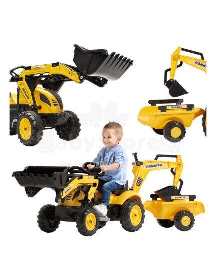 FALK Pedāļu Traktors Komatsu ar Ekskavatora Kausu un Piekabi 2-5 gadiem