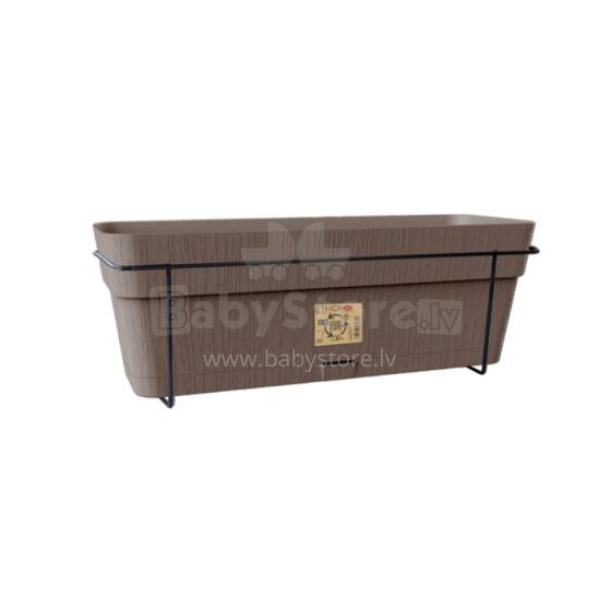 Balcony set with automatic watering system and metal support 50x18x17cm brown