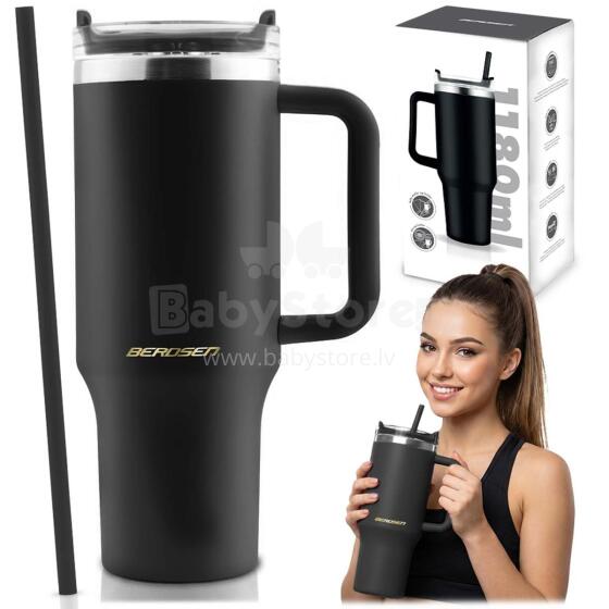 Vacuum thermos mug with straw 1180 ml Berdsen black