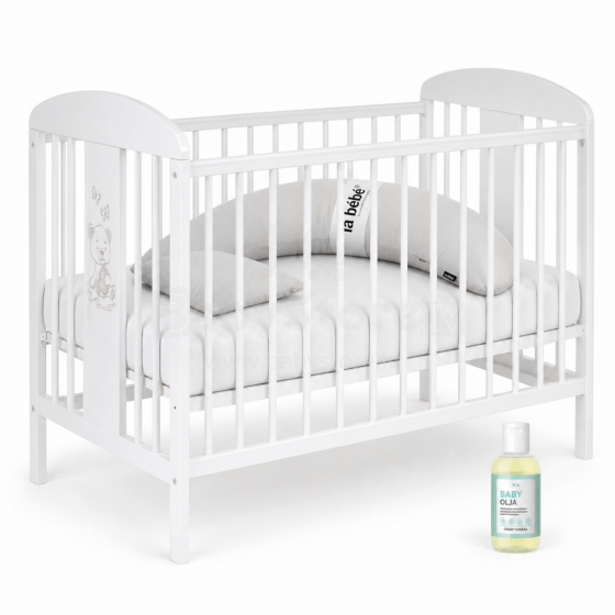 La Bebe™ Kids Wood Cot  Art.290261 White Komplekts: Bērnu kokā gultiņa ar atvilktni+gultas veļa+spilvens Moon+eļļa mazulim 120x60cm