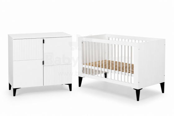 Klups Mia Art.233090 White Children's wooden crib 120x60 cm + chest of drawers
