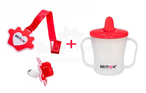 Britton Set Art.B1523+B1509 Barošanas komplekts: krūzīte ar snīpīti 200 ml + silikona knupis ar turētāju 3–6 mēn.