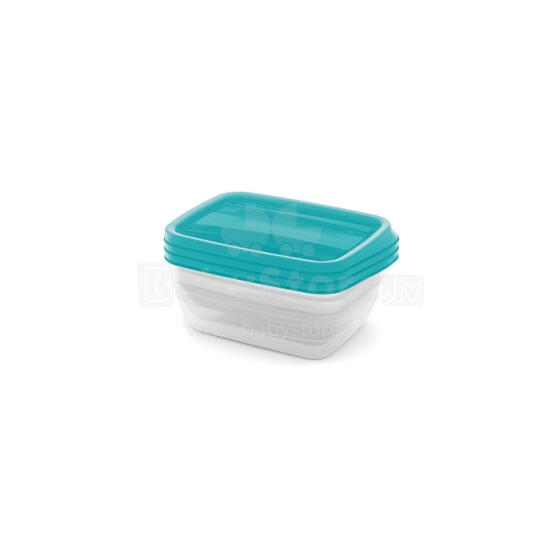 Food container set rectangular 3x1L Vedo transparent turquoise