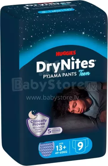 Huggies Dry Nites Boy Art.290791 Diaper pants for boys 13+ years old, 48-60 kg, 9 pcs.