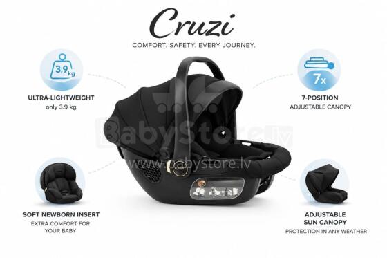 Kunert Cruzi Art.290882 Black Jaundzīmušo, zīdaiņu autokrēsliņš (0-13 kg) [Bērnu pirmais Autosēdeklis] viegls, drošs un ērts