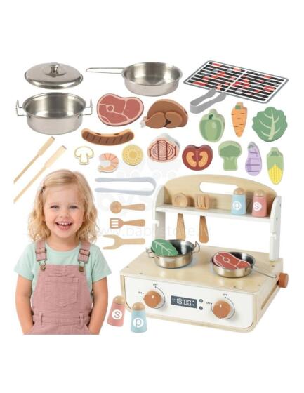 TOOKY TOY Wooden Kitchen with Grill and Accessories