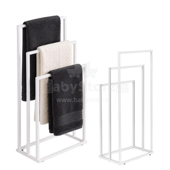 Freestanding metal towel rack with 3 arms, white, ModernHome