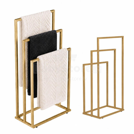 Freestanding metal towel rack with 3 arms, gold, ModernHome