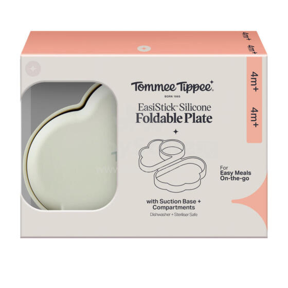 TOMMEE TIPPEE Silicone Foldable Plate with Suction Base and Compartments, 448744