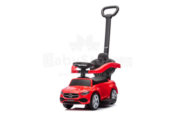 Riteņu auto ar rokturi - 668 - gumijas riteņi PVC - eko-āda - MERCEDES C63 - SARKANS