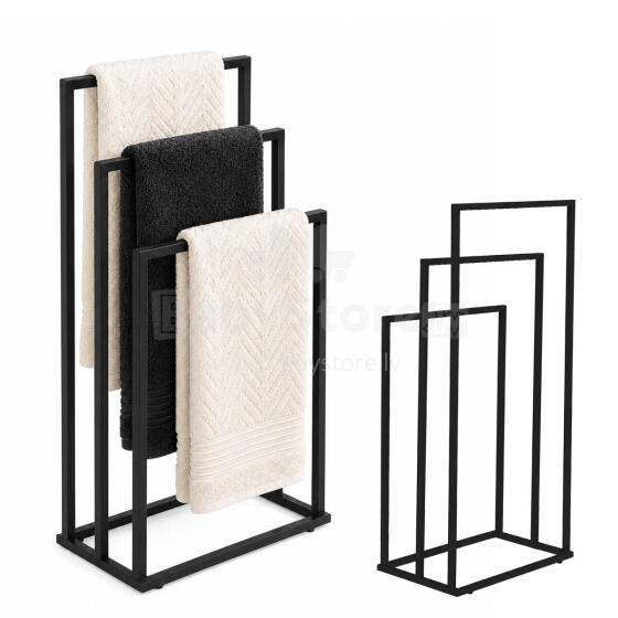 Brīvi stāvošs metāla dvieļu turētājs ar 3 rokām, melns, ModernHome
